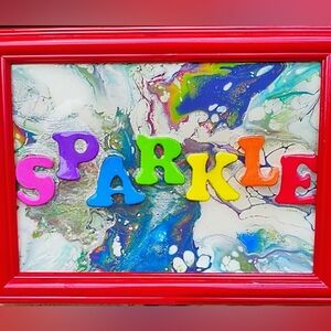 Colorful 5x7 'Sparkle' Wall Art with Red Frame